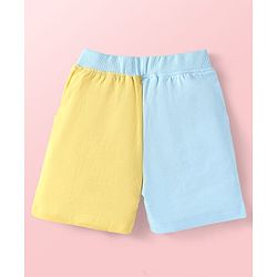 Babyhug Single Jersey Knit Half Sleeves T-Shirt & Shorts Set With Cut & Sew Design & Text Print - Light Blue & Yellow
