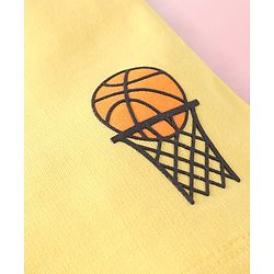 Babyhug Single Jersey Knit Half Sleeves T-Shirt & Shorts Set With Cut & Sew Design & Text Print - Light Blue & Yellow