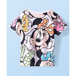 Babyhug Disney Single Jersey Knit Dungaree Style Frock with Half Sleeves T-Shirt & Minnie Mouse Graphics & Badge Detailing - Navy Blue