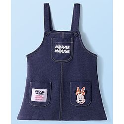 Babyhug Disney Single Jersey Knit Dungaree Style Frock with Half Sleeves T-Shirt & Minnie Mouse Graphics & Badge Detailing - Navy Blue