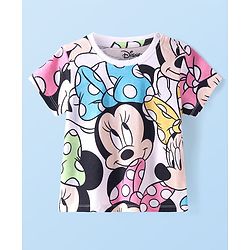 Babyhug Disney Single Jersey Knit Dungaree Style Frock with Half Sleeves T-Shirt & Minnie Mouse Graphics & Badge Detailing - Navy Blue
