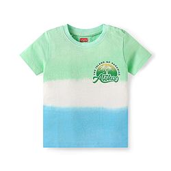 Babyhug Single Jersey Knit Half Sleeves T-Shirt & Shorts Set With Color Block Design & Aloha Print - Sea Green White & Light Blue