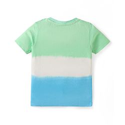 Babyhug Single Jersey Knit Half Sleeves T-Shirt & Shorts Set With Color Block Design & Aloha Print - Sea Green White & Light Blue