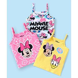 Babyhug Disney Lycra Knit Singlet Sleeves Slips With Minnie Mouse Graphics Pack of 3 - Yellow Pink & White