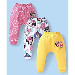 Babyhug Disney Interlock Knit Full Length Diaper Leggings With Minnie Mouse Graphics Pack Of 3 - Pink Yellow & White