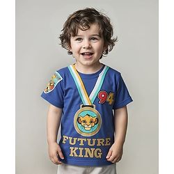 Babyhug Disney Single Jersey Knit Half Sleeve T-Shirt With Simba Graphic & Gold Foil Detailing - Navy Blue