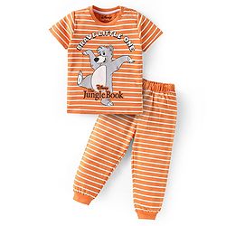 Babyhug Disney Single Jersey Knit Half Sleeves Night Suit With Balu Graphics - Orange