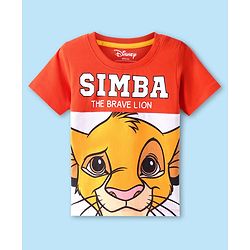 Babyhug Disney Single Jersey Knit Half Sleeves Cut & Sew T-Shirt with Simba Graphics - Red