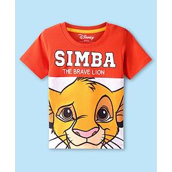 Babyhug Disney Single Jersey Knit Half Sleeves Cut & Sew T-Shirt with Simba Graphics - Red