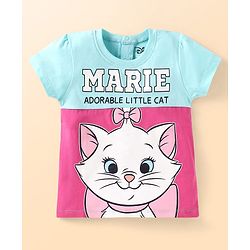 Babyhug Disney Single Jersey Knit Half Sleeve Cut & Sew T-Shirt With Marie Graphic - Aqua Blue