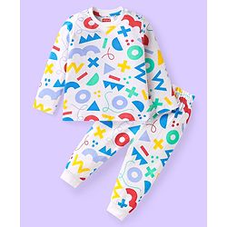 Babyhug Cotton Knit Full Sleeves Night Suit with Maths Print - White