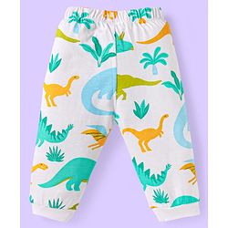 Babyhug Cotton Knit Full Sleeves Night Suit with Dino Print - White