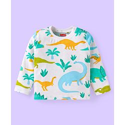Babyhug Cotton Knit Full Sleeves Night Suit with Dino Print - White