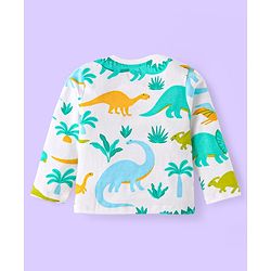Babyhug Cotton Knit Full Sleeves Night Suit with Dino Print - White