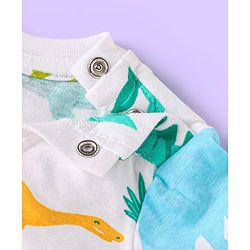 Babyhug Cotton Knit Full Sleeves Night Suit with Dino Print - White