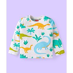 Babyhug Cotton Knit Full Sleeves Night Suit with Dino Print - White