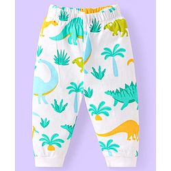 Babyhug Cotton Knit Full Sleeves Night Suit with Dino Print - White