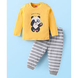 Babyhug Cotton Knit Full Sleeves Night Suit With Panda Print - Yellow