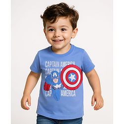 Babyhug Marvel Single Jersey Knit Half Sleeves T-Shirt with Captain America Graphic - Light Blue