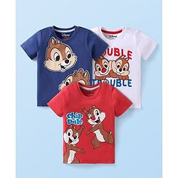 Babyhug Disney Single Jersey Knit Half Sleeves T-Shirts with Chip N Dale Graphics Pack of 3 - Blue Red & White