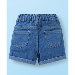 Babyhug Single Jersey Knit Sleeveless Top & Denim Shorts Set With Floral Print & Embroidery - White & Blue