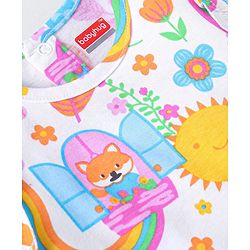 Babyhug Single Jersey Knit Sleeveless Top & Denim Shorts Set With Floral Print & Embroidery - White & Blue