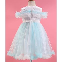 Babyhug Woven Sleeveless Party Dress With Sequinned & Ruffled Yoke - Light Blue