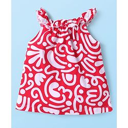 Babyhug Single Jersey Knit Sleeveless Printed Top & Denim Shorts Set - Red
