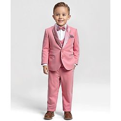 Babyhug Knit Full Sleeves Solid Color 4 Piece Party Suit with Bow & Sequin Applique - Pink