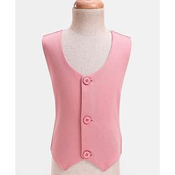 Babyhug Knit Full Sleeves Solid Color 4 Piece Party Suit with Bow & Sequin Applique - Pink