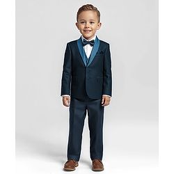 Babyhug Woven Full Sleeves Solid 4 Piece Party Suit With Bow - Navy Blue