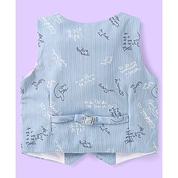 Babyhug Woven Full Sleeves Text Printed 3 Piece Party Suit with Bow Suspender & Hat - Light Blue