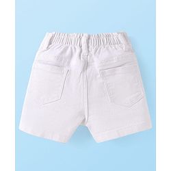 Babyhug Single Jersey Denim Half Sleeves Top & Shorts Set with Beach Theme Print - White & Pink