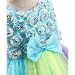 Babyhug Woven Sleeveless Fit & Flare Mesh Party Dress with Bow & Floral Applique - Purple & Light Blue