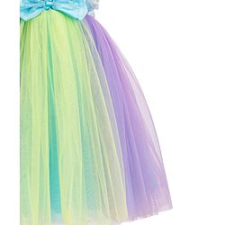 Babyhug Woven Sleeveless Fit & Flare Mesh Party Dress with Bow & Floral Applique - Purple & Light Blue
