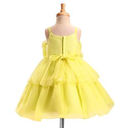 Babyhug Woven Sleeveless Tiered Party Frock with 3D Flower Applique on Yoke - Yellow