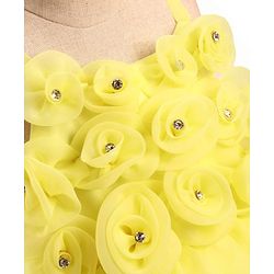 Babyhug Woven Sleeveless Tiered Party Frock with 3D Flower Applique on Yoke - Yellow