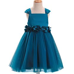 Babyhug Woven Sleeveless Fit & Flare Party Dress with Floral Corsage - Teal Blue