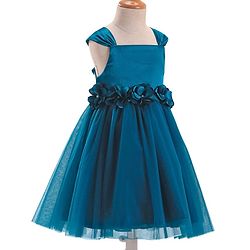 Babyhug Woven Sleeveless Fit & Flare Party Dress with Floral Corsage - Teal Blue