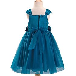 Babyhug Woven Sleeveless Fit & Flare Party Dress with Floral Corsage - Teal Blue