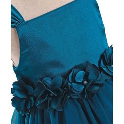Babyhug Woven Sleeveless Fit & Flare Party Dress with Floral Corsage - Teal Blue