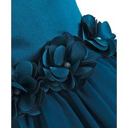 Babyhug Woven Sleeveless Fit & Flare Party Dress with Floral Corsage - Teal Blue