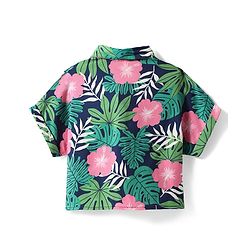 Babyhug Rayon Woven Half Sleeves Front Open Top & Denim Shorts Set With Floral Print & Embroidery - Navy Blue