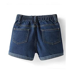 Babyhug Rayon Woven Half Sleeves Front Open Top & Denim Shorts Set With Floral Print & Embroidery - Navy Blue
