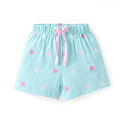 Babyhug Cotton Knit Frill Sleeves Shorts Night Suit with Hearts & Text Print - Pink