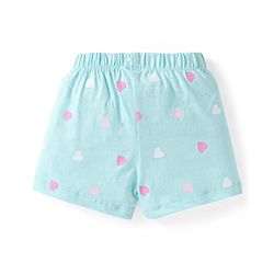 Babyhug Cotton Knit Frill Sleeves Shorts Night Suit with Hearts & Text Print - Pink