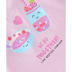 Babyhug Cotton Knit Frill Sleeves Shorts Night Suit with Hearts & Text Print - Pink