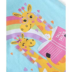 Babyhug Cotton Knit Frill Sleeves Shorts Night Suit with Giraffe & Polka Dots Print - Light Blue