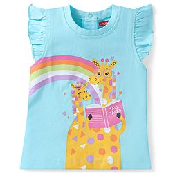 Babyhug Cotton Knit Frill Sleeves Shorts Night Suit with Giraffe & Polka Dots Print - Light Blue