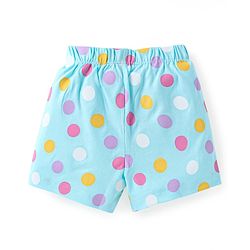 Babyhug Cotton Knit Frill Sleeves Shorts Night Suit with Giraffe & Polka Dots Print - Light Blue